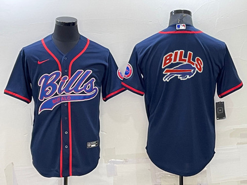 Men's Buffalo Bills Navy Team Big Logo With Patch Cool Base Stitched Baseball Jersey